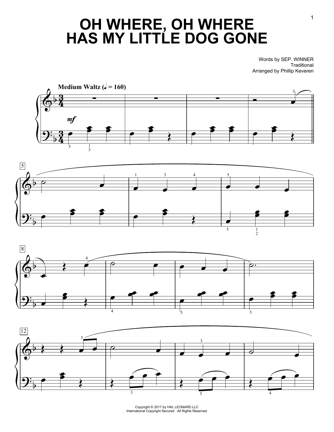 Traditional Oh Where, Oh Where Has My Little Dog Gone [Classical version] (arr. Phillip Keveren) sheet music notes and chords arranged for Easy Piano