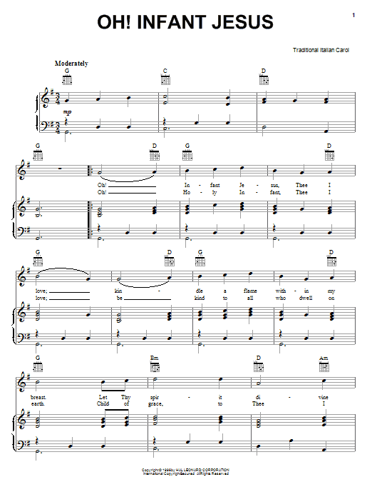 Traditional Oh! Infant Jesus sheet music notes and chords arranged for Piano, Vocal & Guitar Chords (Right-Hand Melody)