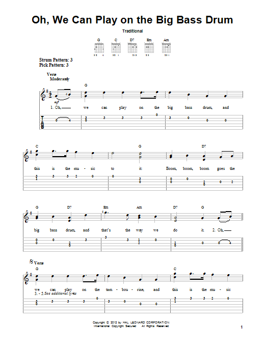 Traditional Oh, We Can Play On The Big Bass Drum sheet music notes and chords arranged for Easy Guitar Tab