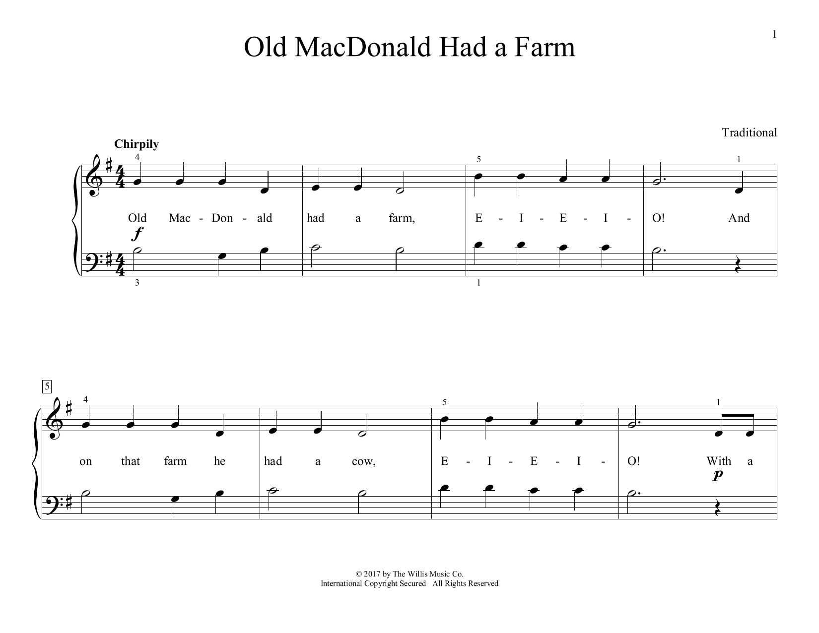 Traditional Old MacDonald Had A Farm (arr. Christopher Hussey) sheet music notes and chords arranged for Educational Piano