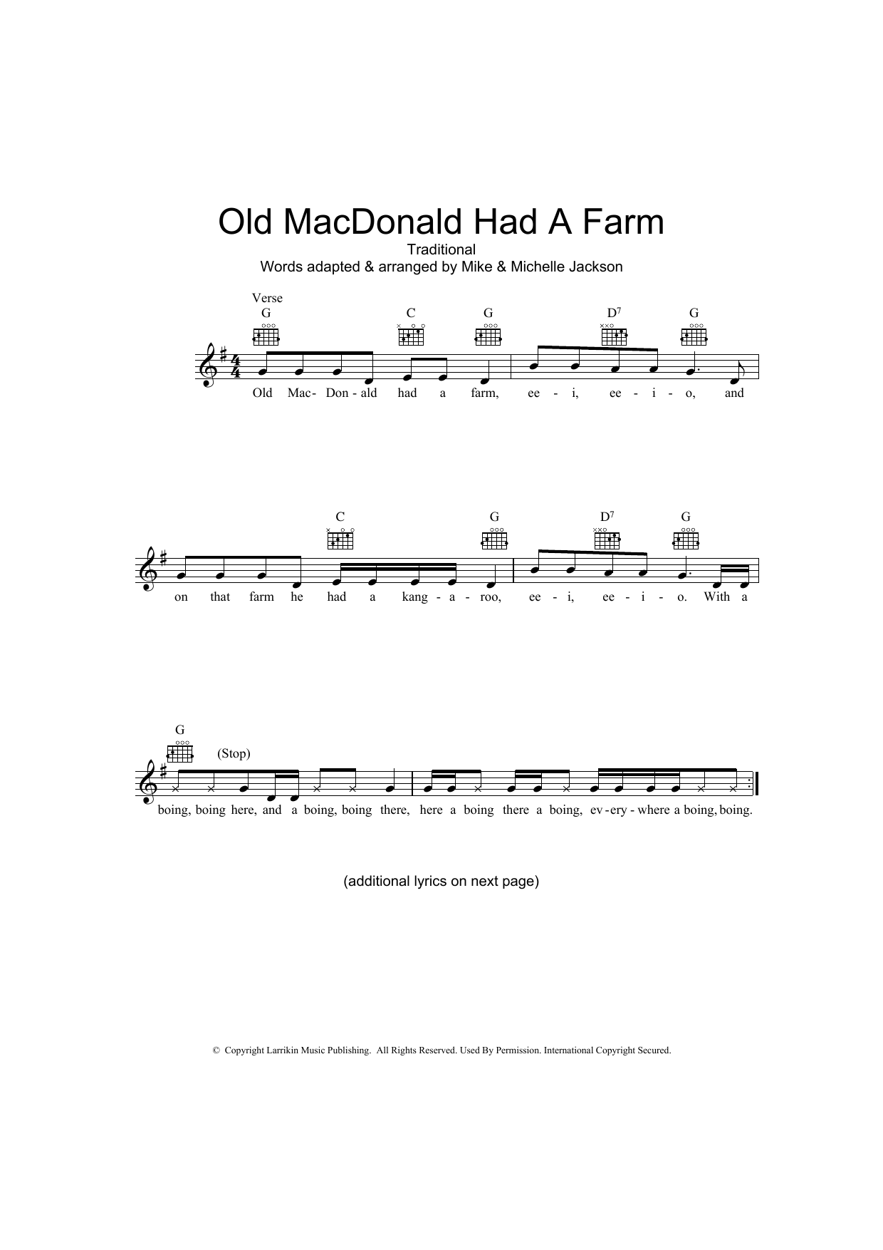 Traditional Old MacDonald Had A Farm (Australian version) sheet music notes and chords arranged for Lead Sheet / Fake Book