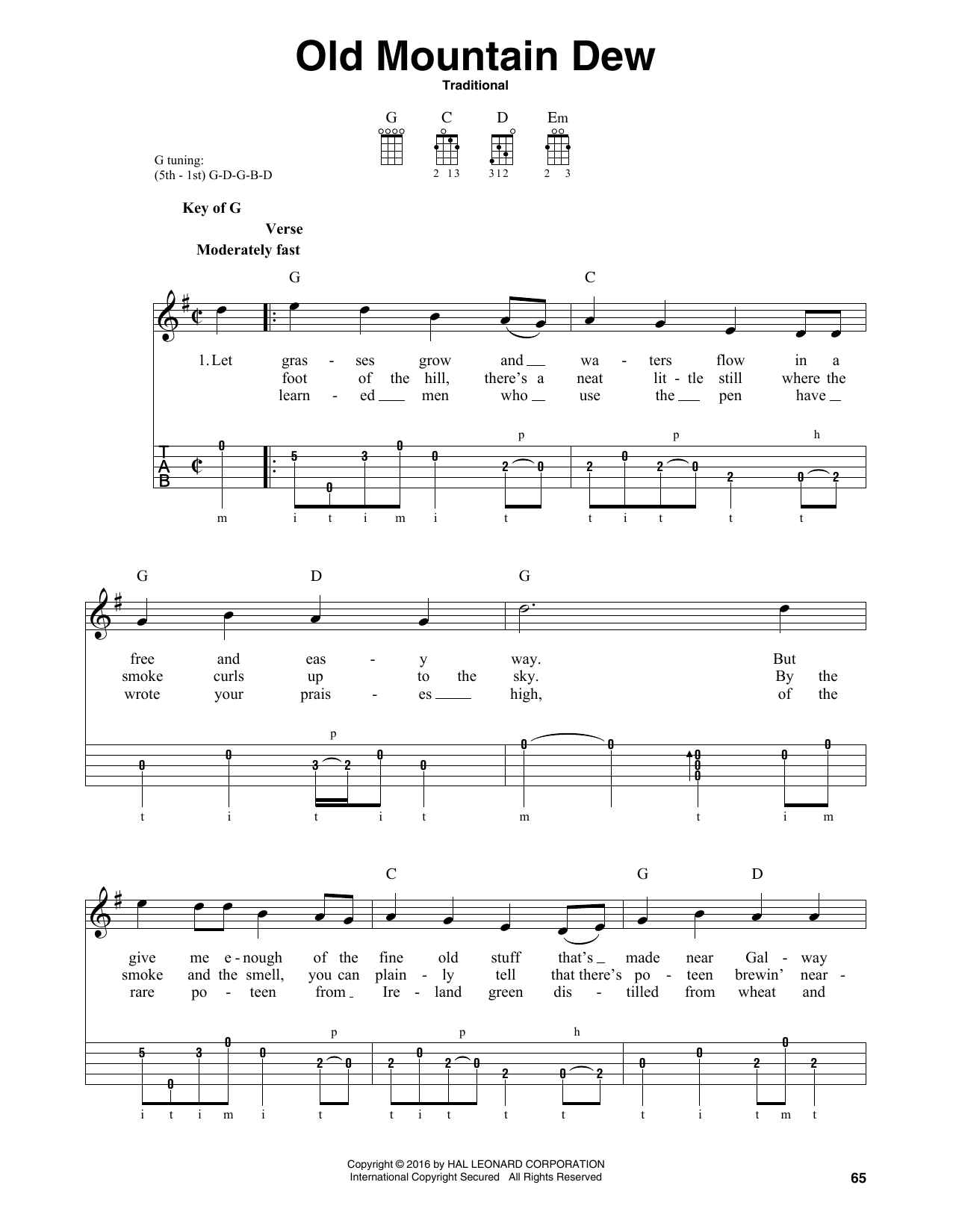 Traditional Old Mountain Dew sheet music notes and chords arranged for Banjo Tab