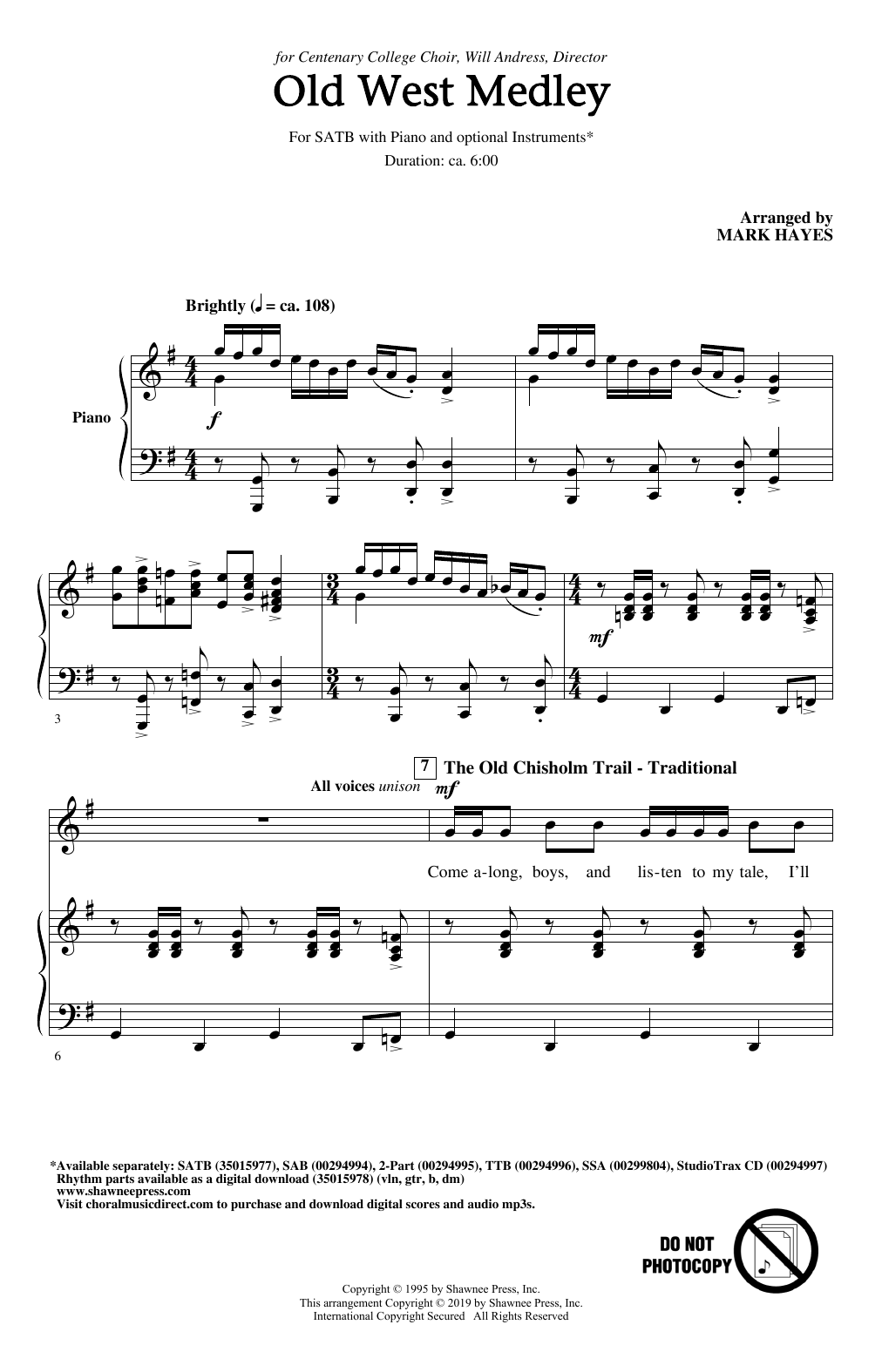 Traditional Old West Medley (arr. Mark Hayes) sheet music notes and chords arranged for SSA Choir