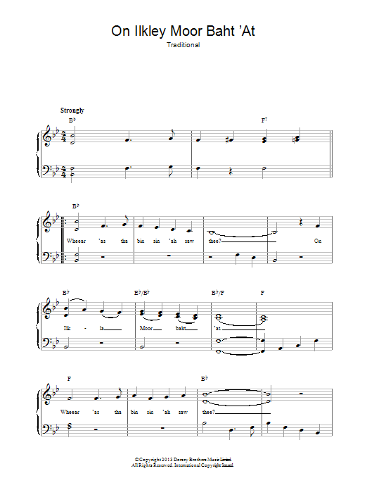 Traditional On Ilkley Moor Baht 'At sheet music notes and chords arranged for Easy Piano