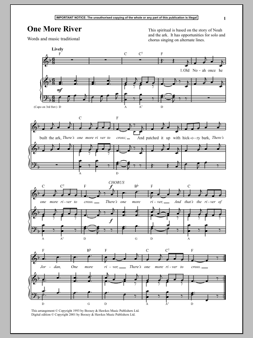 Traditional One More River sheet music notes and chords arranged for Piano & Vocal