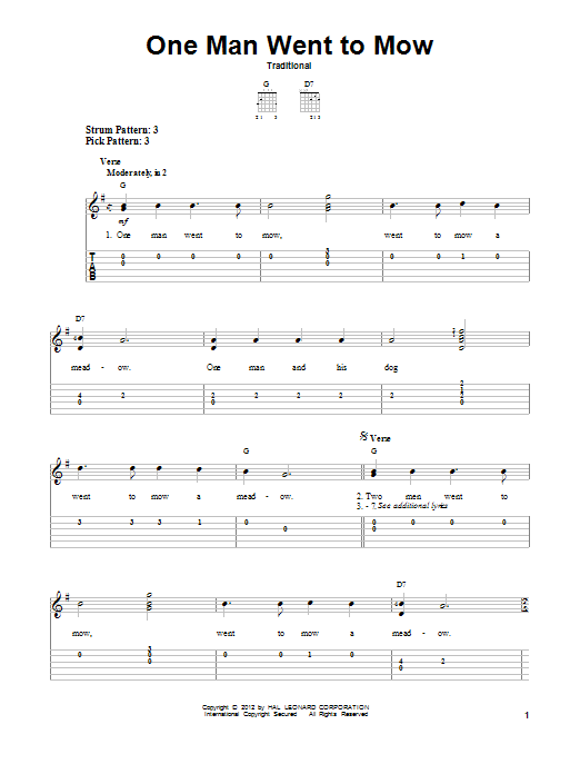Traditional One Man Went To Mow sheet music notes and chords arranged for Easy Guitar Tab