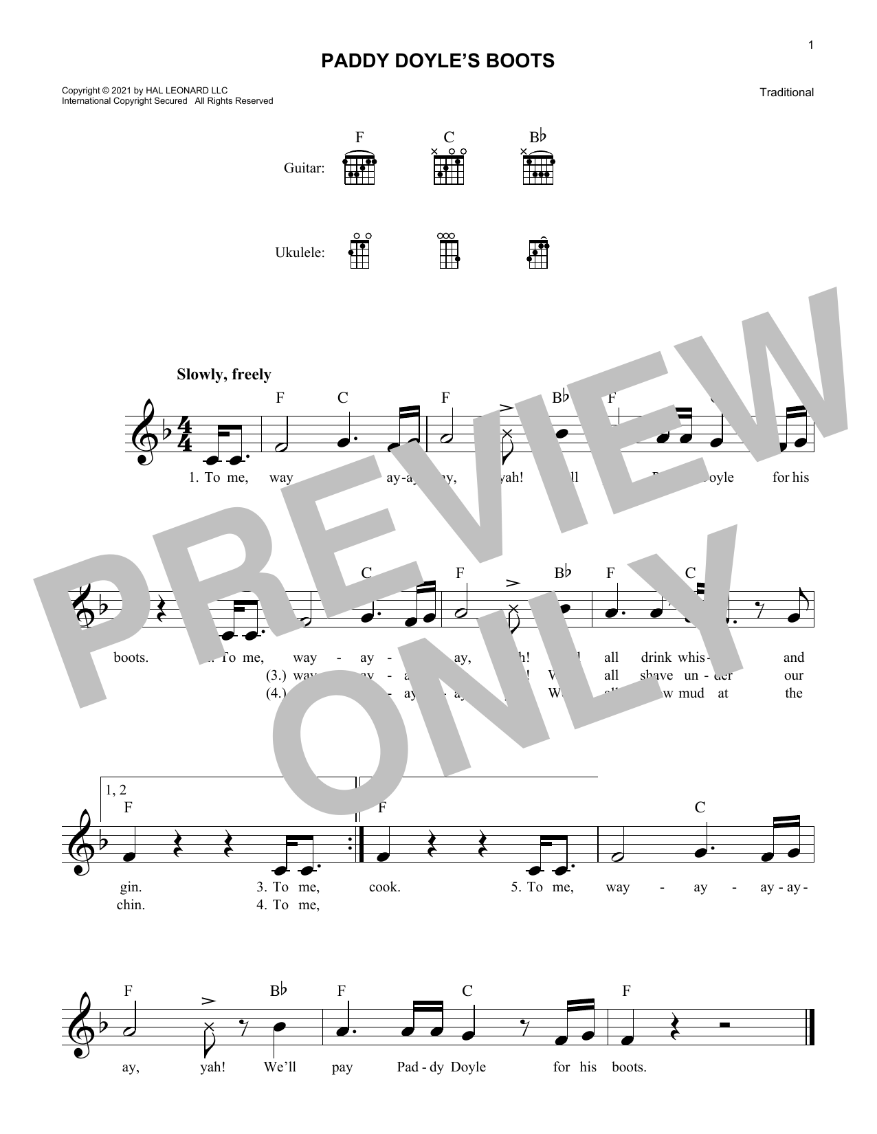 Traditional Paddy Doyle's Boots sheet music notes and chords arranged for Lead Sheet / Fake Book