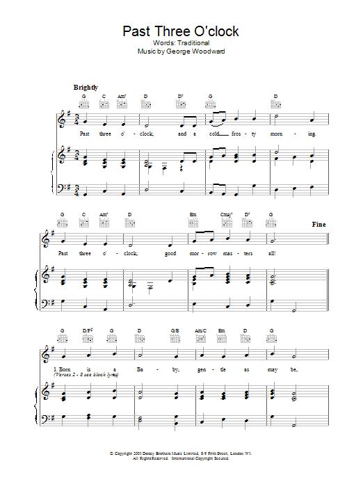 Traditional Past Three O Clock sheet music notes and chords arranged for Piano, Vocal & Guitar Chords (Right-Hand Melody)