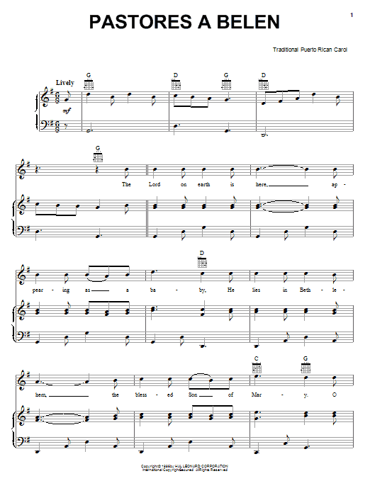 Traditional Pastores a Belen sheet music notes and chords arranged for Piano, Vocal & Guitar Chords (Right-Hand Melody)