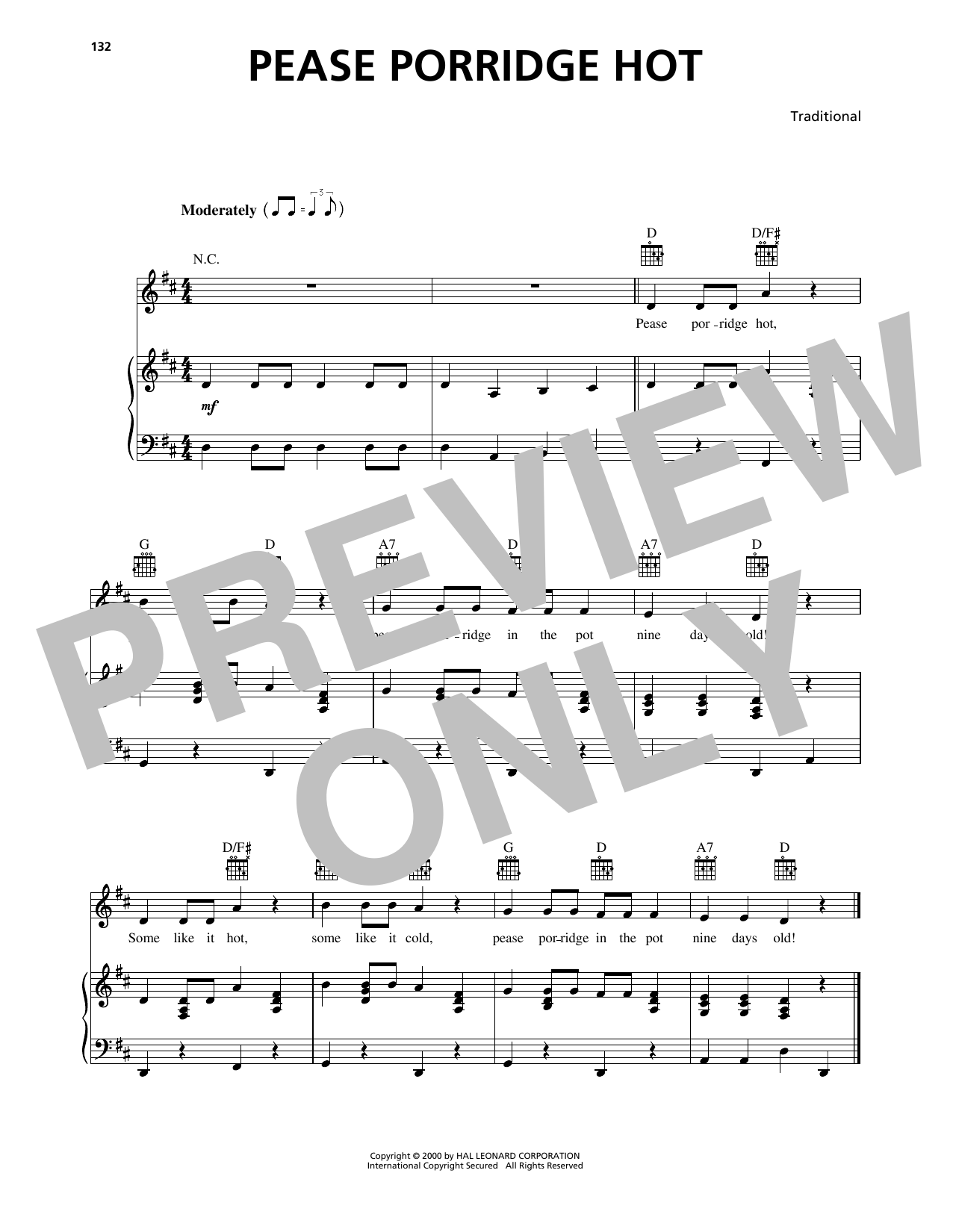 Traditional Pease Porridge Hot sheet music notes and chords arranged for Piano, Vocal & Guitar Chords (Right-Hand Melody)