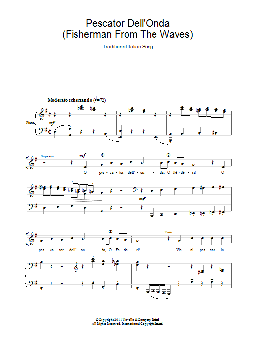 Traditional Pescator Dell'Onda (Fisherman From The Waves) sheet music notes and chords arranged for SATB Choir