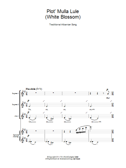Traditional Plot' Mulla Lule (White Blossom) sheet music notes and chords arranged for SSA Choir