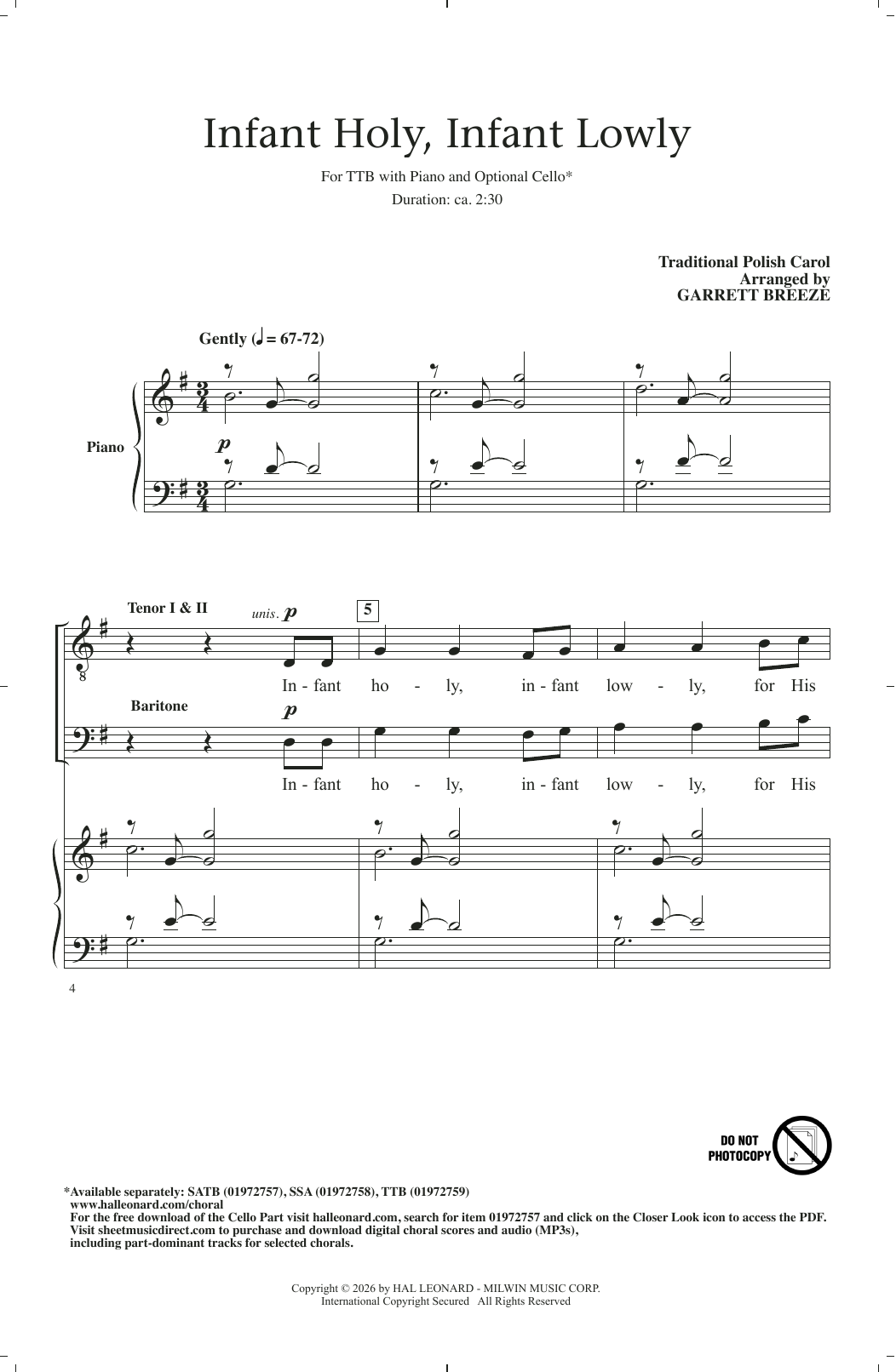 Traditional Polish Carol Infant Holy, Infant Lowly (arr. Garrett Breeze) sheet music notes and chords arranged for SSA Choir