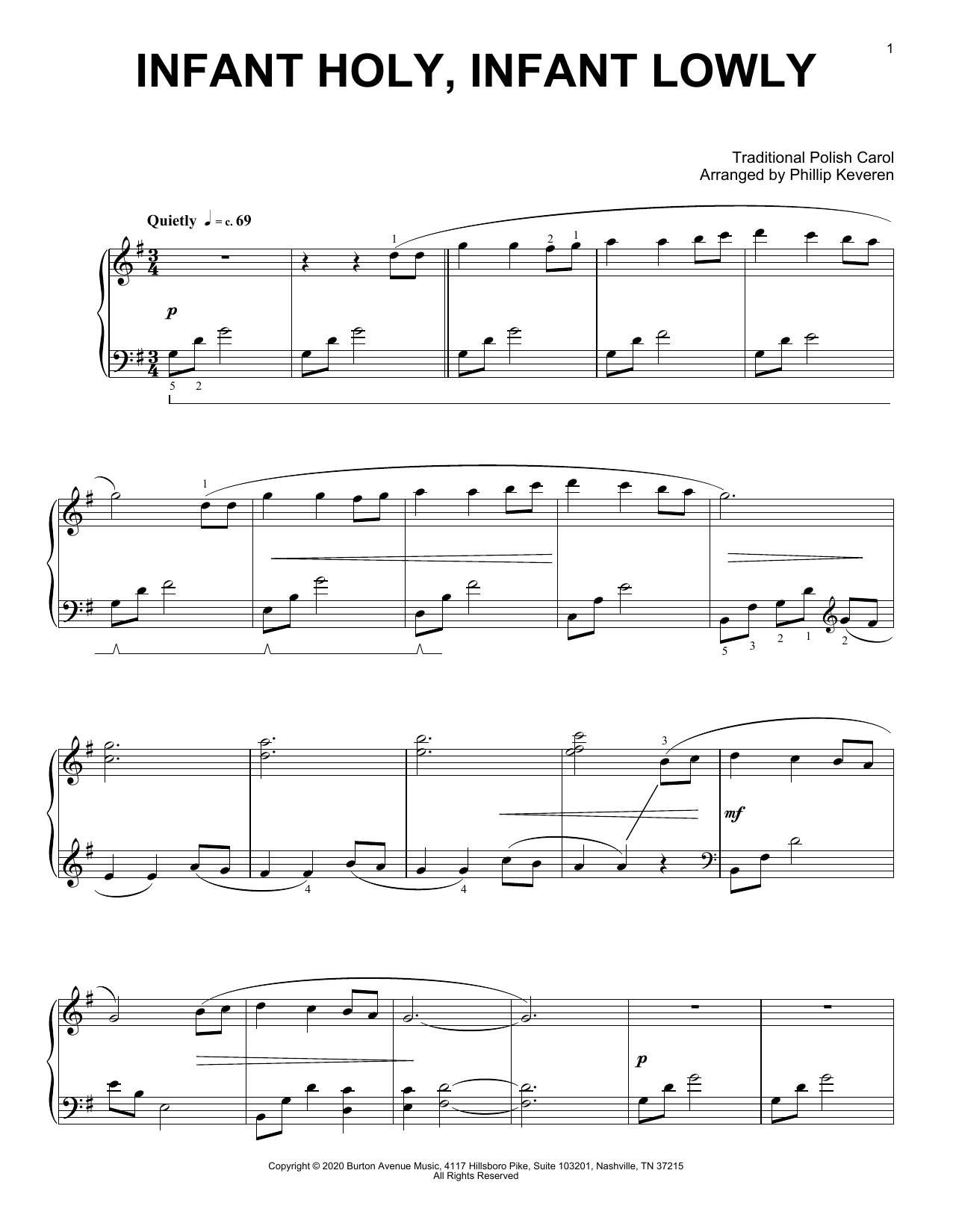 Traditional Polish Carol Infant Holy, Infant Lowly (arr. Phillip Keveren) sheet music notes and chords arranged for Piano Solo