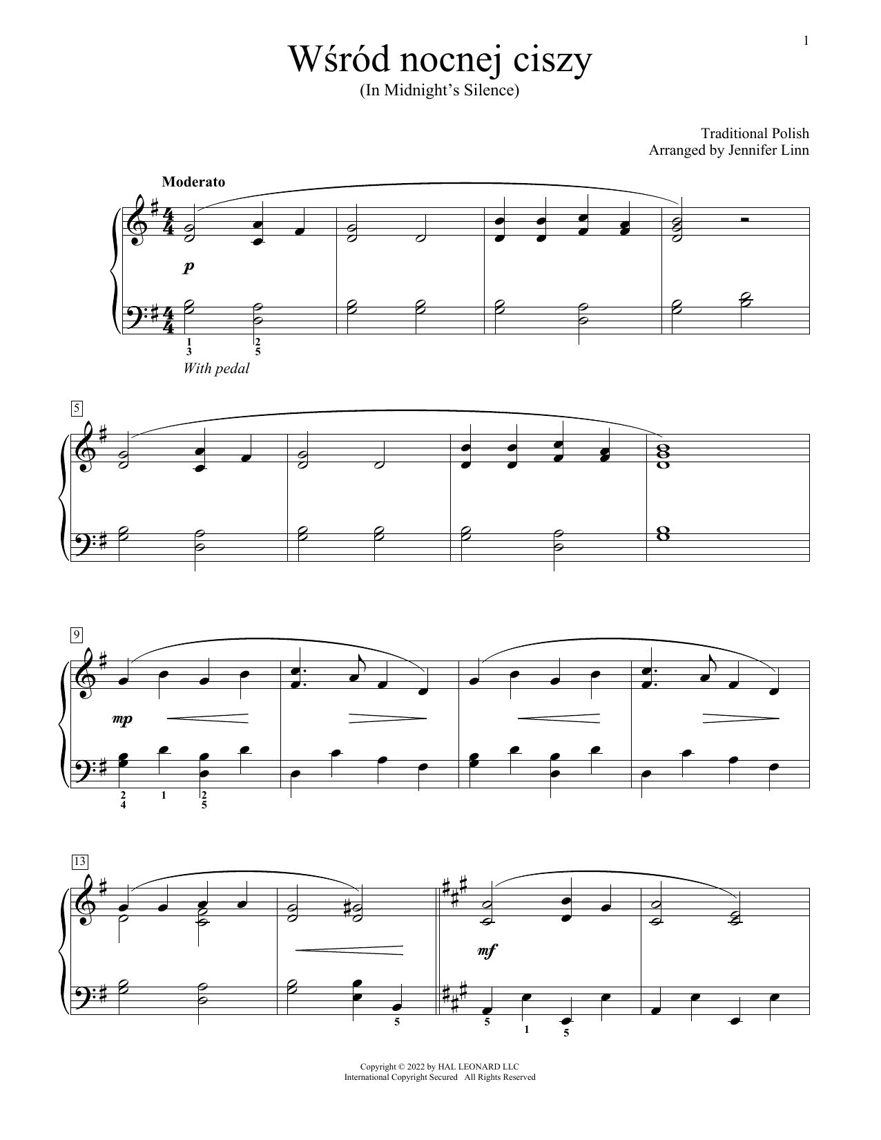 Traditional Polish Wsrod Nocnej Ciszy (arr. Jennifer Linn) sheet music notes and chords arranged for Educational Piano