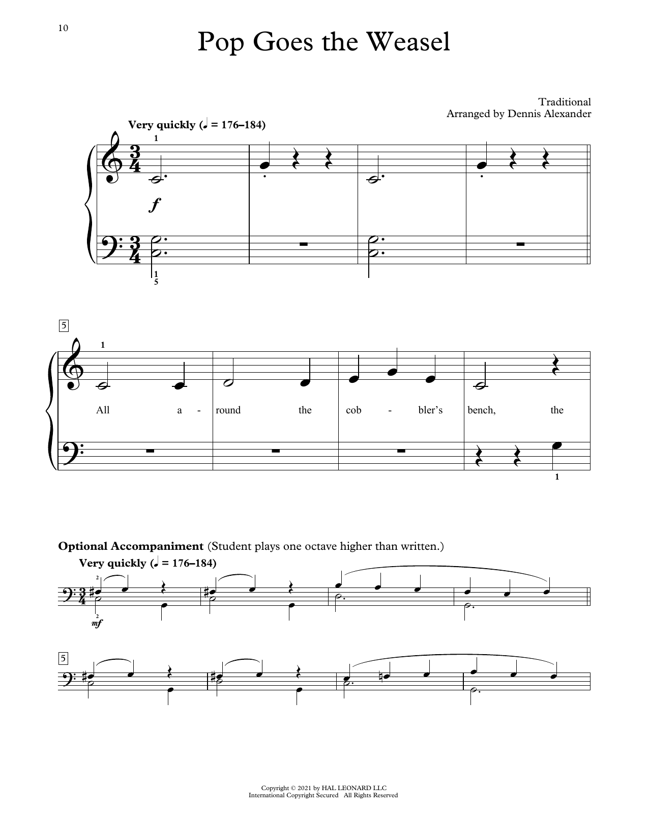Traditional Pop Goes The Weasel (arr. Dennis Alexander) sheet music notes and chords arranged for Educational Piano