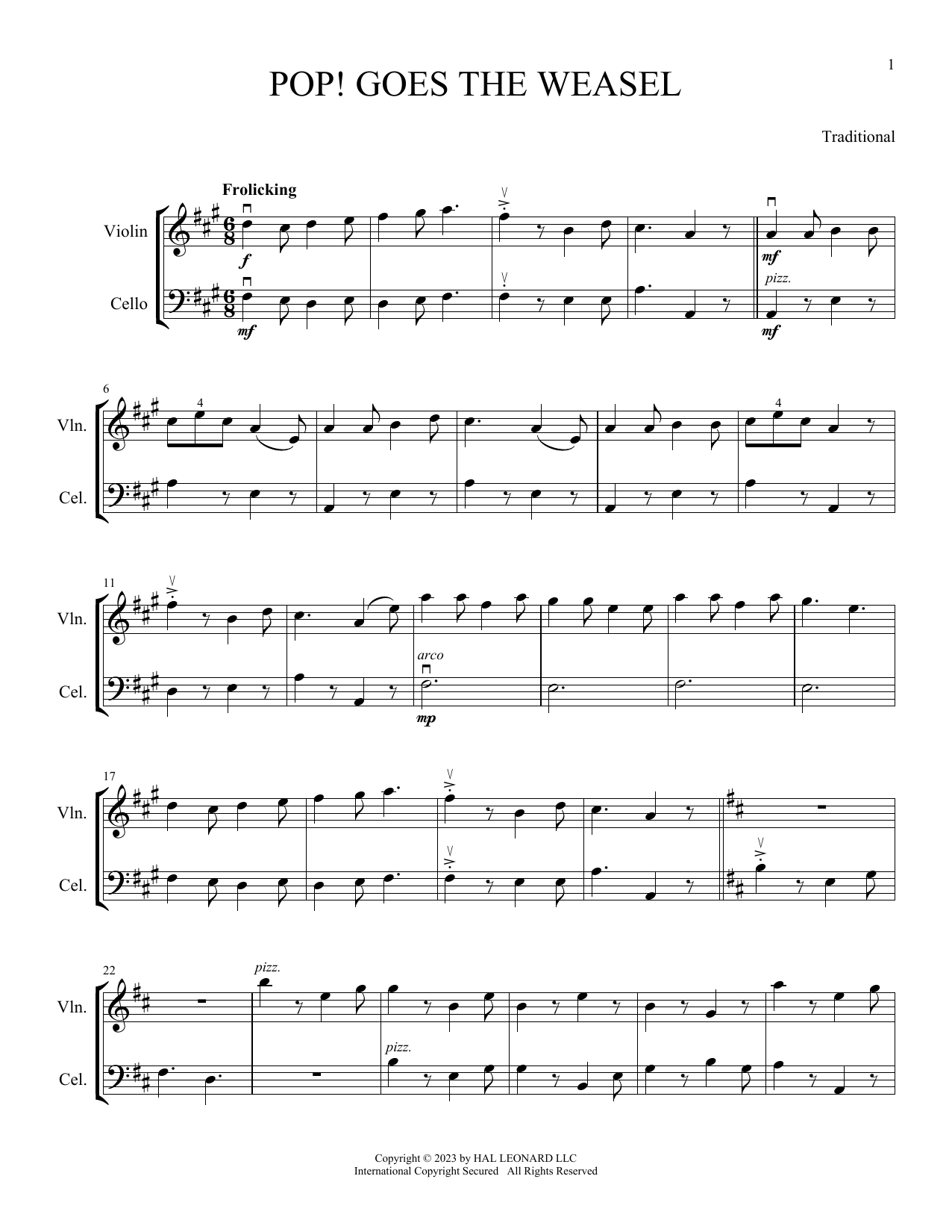 Traditional Pop Goes The Weasel (arr. Michelle Hynson) sheet music notes and chords arranged for Instrumental Duet
