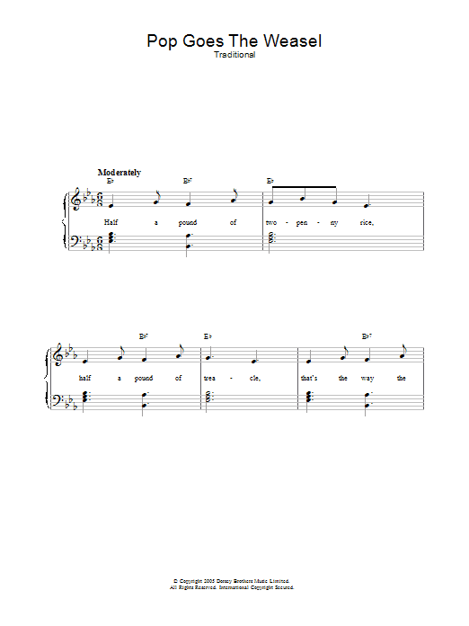 Traditional Pop Goes The Weasel sheet music notes and chords arranged for Piano, Vocal & Guitar Chords (Right-Hand Melody)