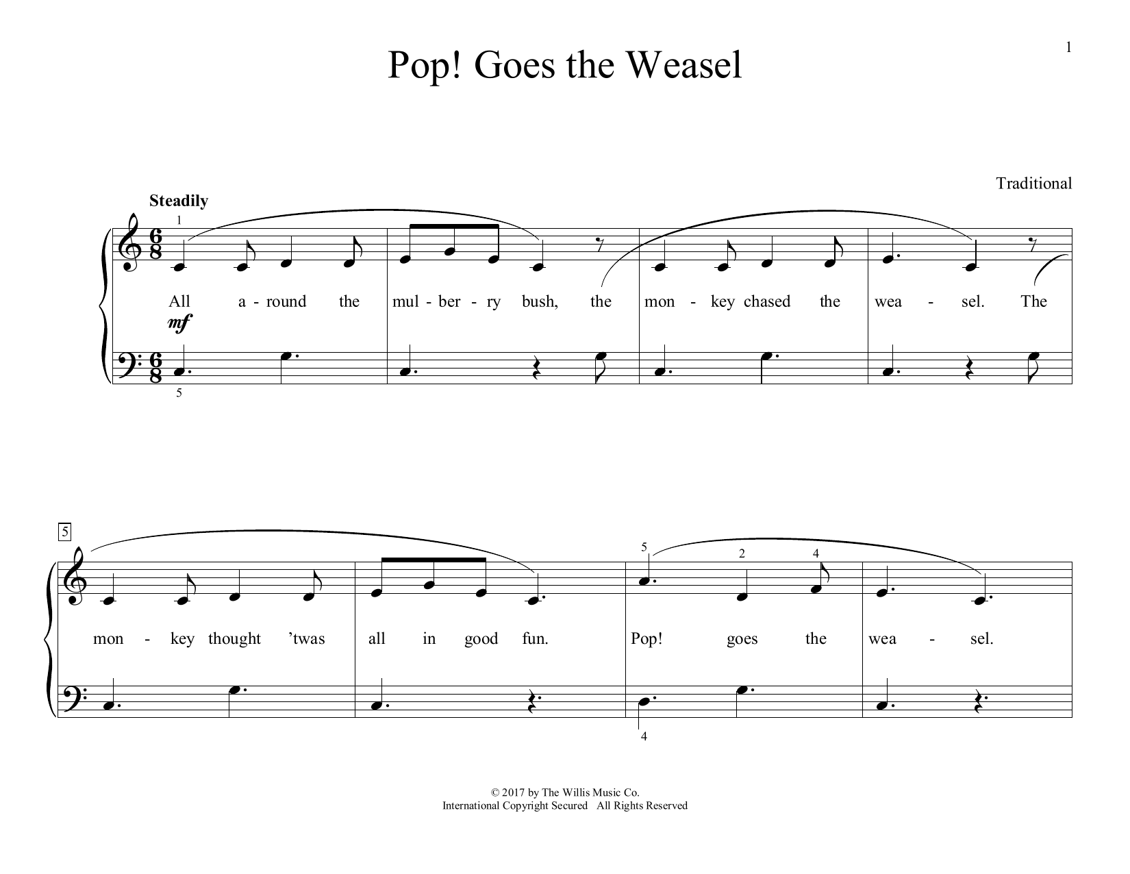Traditional Pop! Goes The Weasel (arr. Christopher Hussey) sheet music notes and chords arranged for Educational Piano