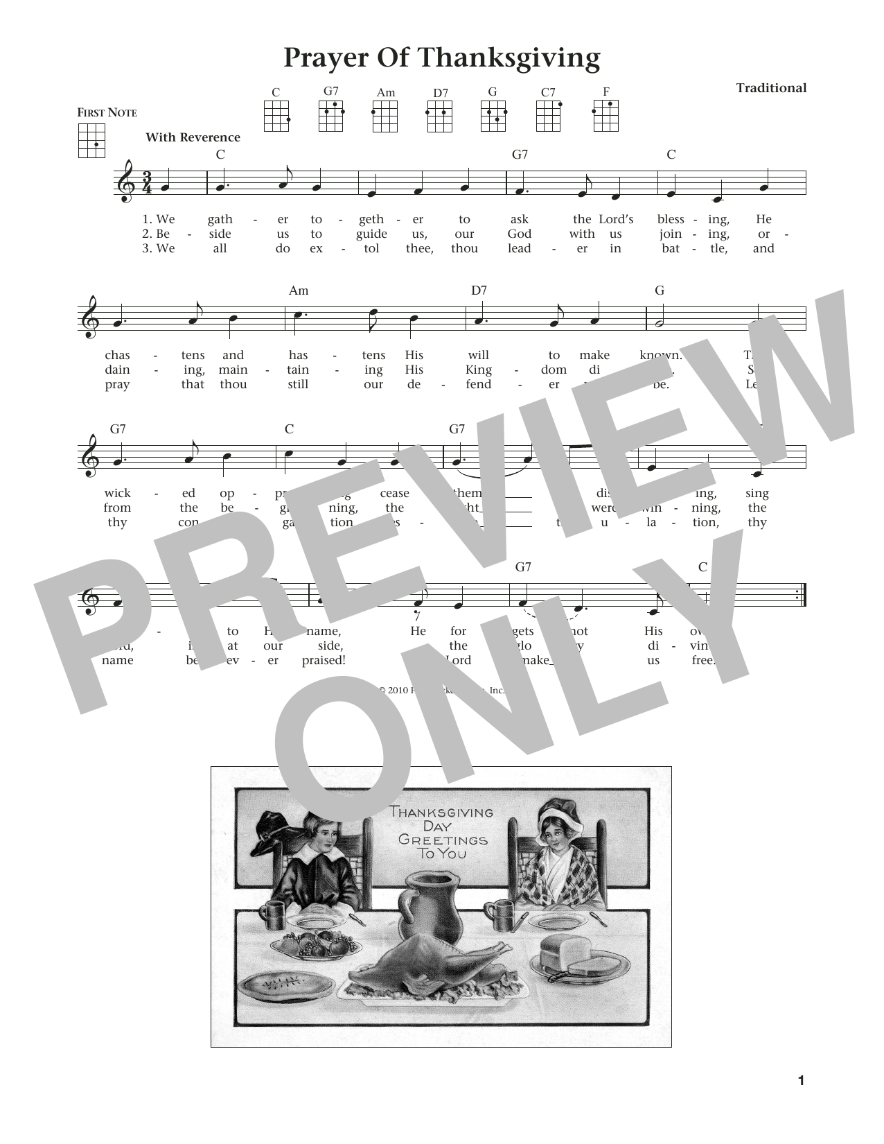 Traditional Prayer Of Thanksgiving (from The Daily Ukulele) (arr. Liz and Jim Beloff) sheet music notes and chords arranged for Ukulele