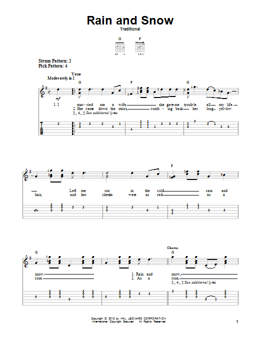Traditional Rain And Snow sheet music notes and chords arranged for Easy Guitar Tab
