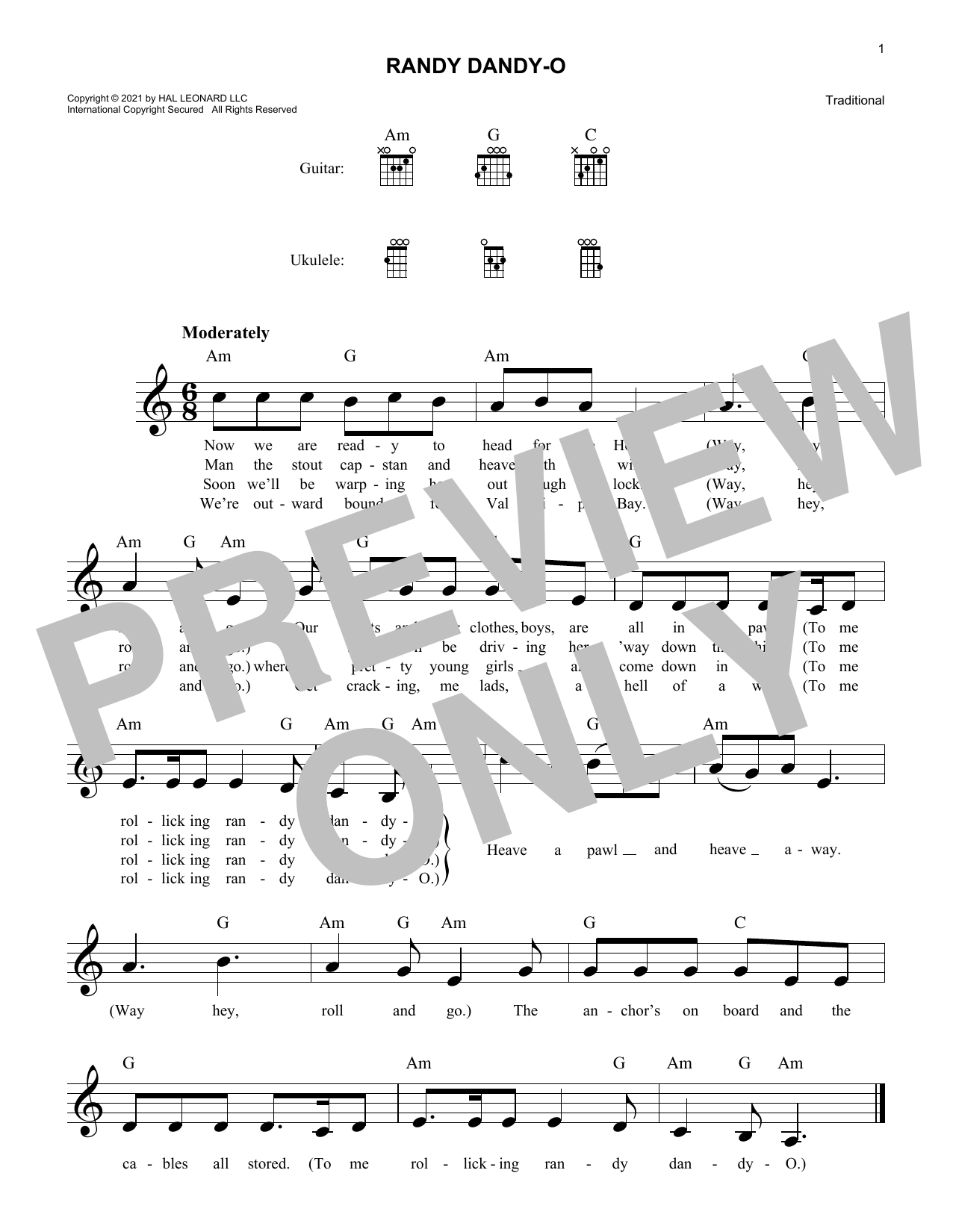Traditional Randy Dandy-O sheet music notes and chords arranged for Lead Sheet / Fake Book