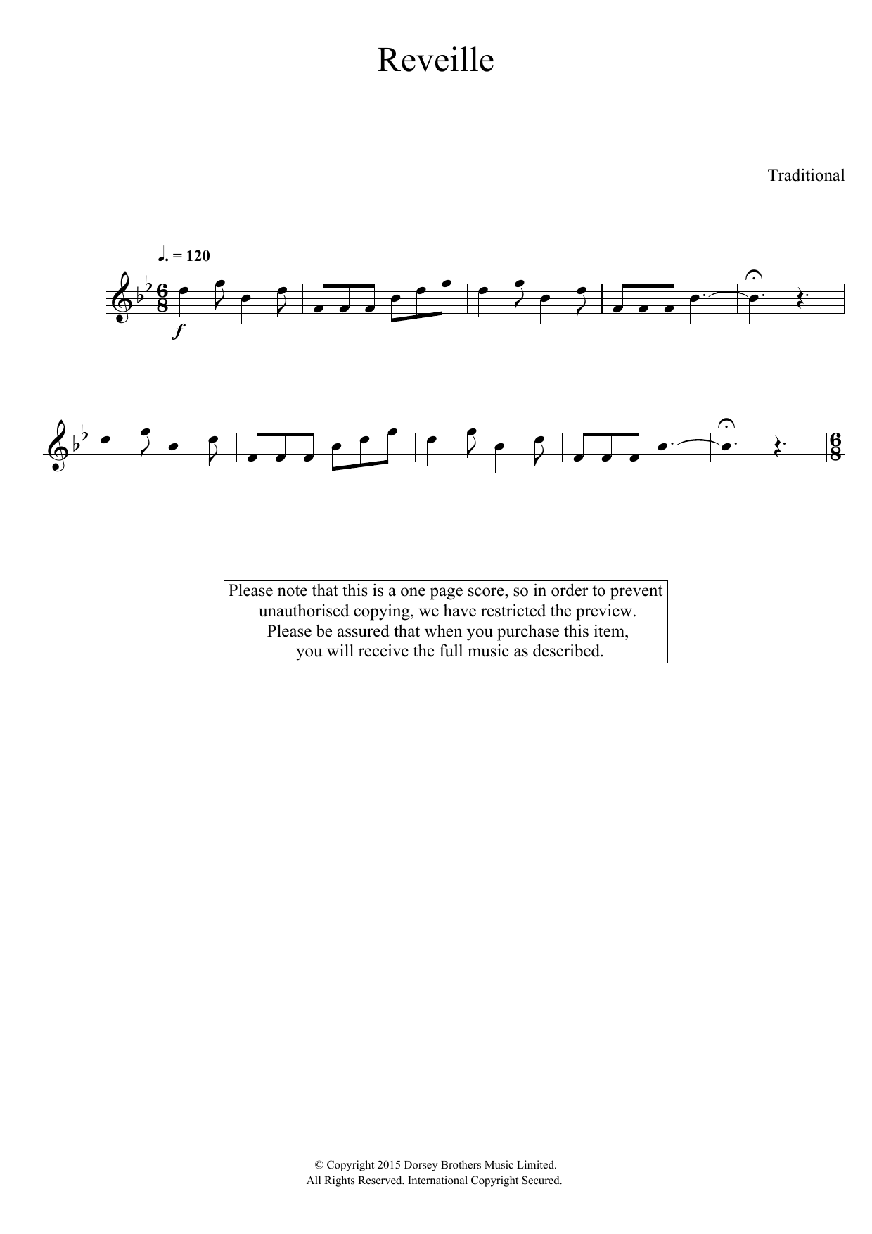 Traditional Reveille sheet music notes and chords arranged for Trumpet Solo