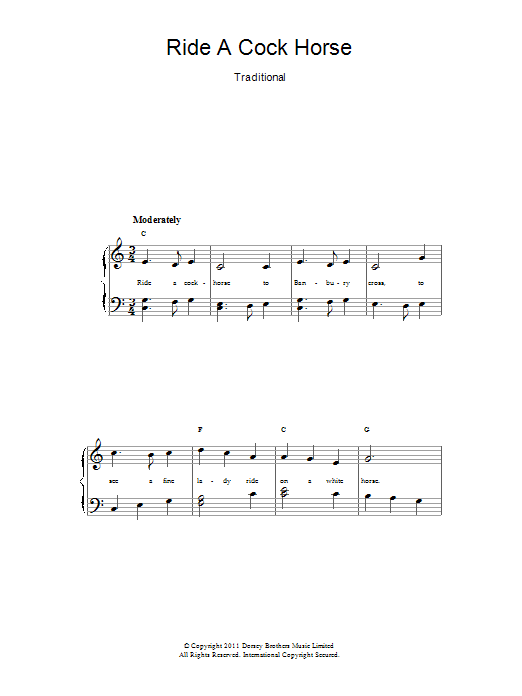 Traditional Ride A Cock Horse sheet music notes and chords arranged for Piano & Vocal