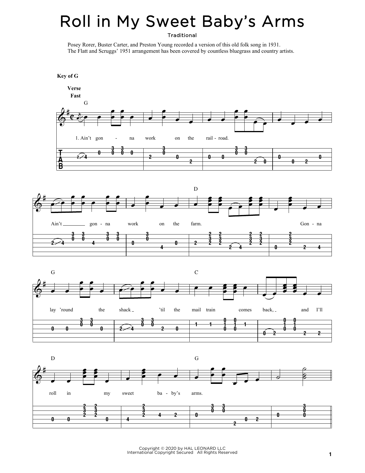 Traditional Roll In My Sweet Baby's Arms (arr. Fred Sokolow) sheet music notes and chords arranged for Solo Guitar