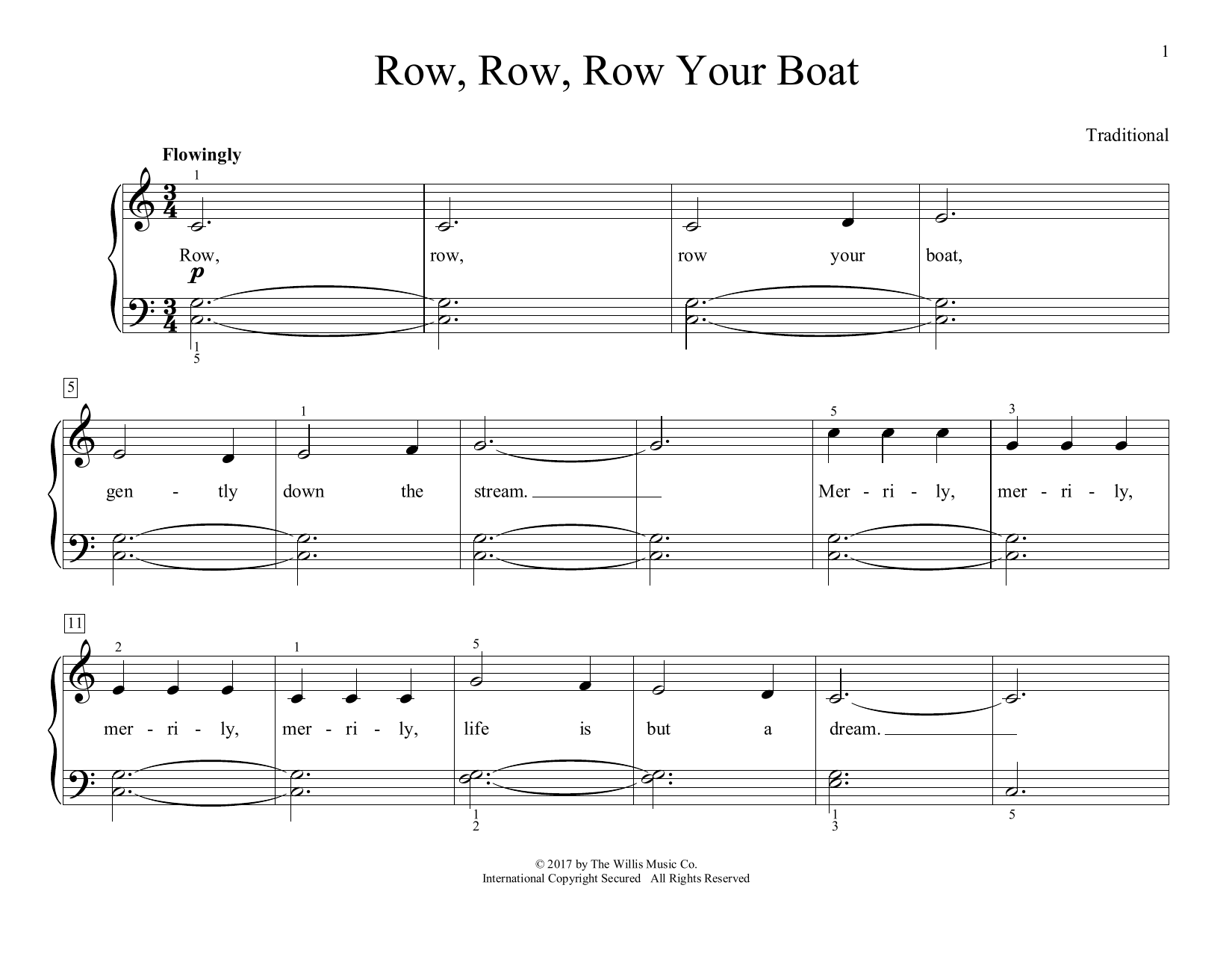 Traditional Row, Row, Row Your Boat (arr. Christopher Hussey) sheet music notes and chords arranged for Educational Piano