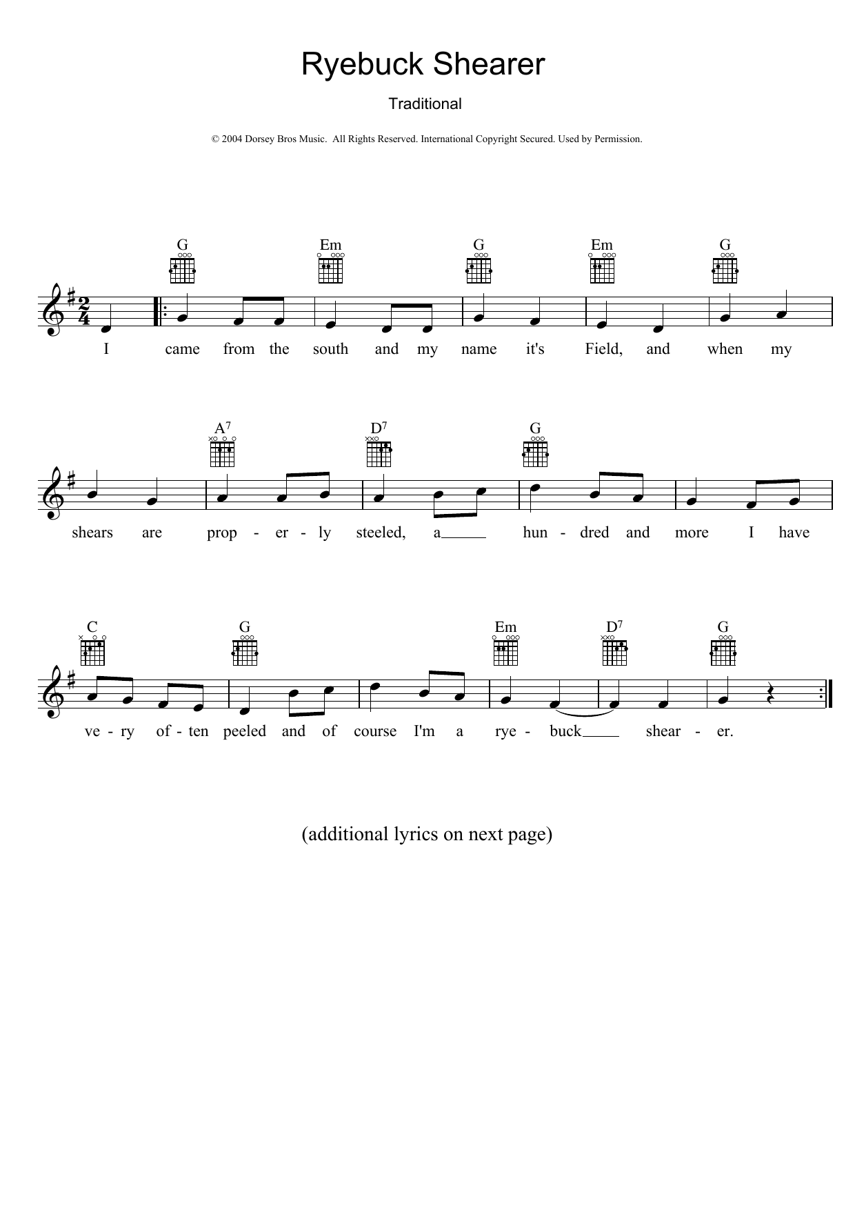 Traditional Ryebuck Shearer sheet music notes and chords arranged for Lead Sheet / Fake Book