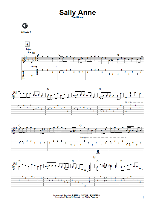 Traditional Sally Ann sheet music notes and chords arranged for Solo Guitar
