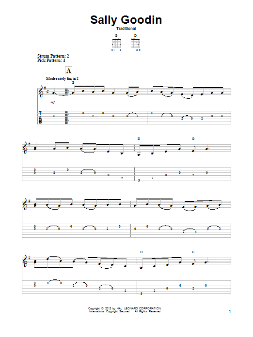 Traditional Sally Goodin sheet music notes and chords arranged for Easy Guitar Tab