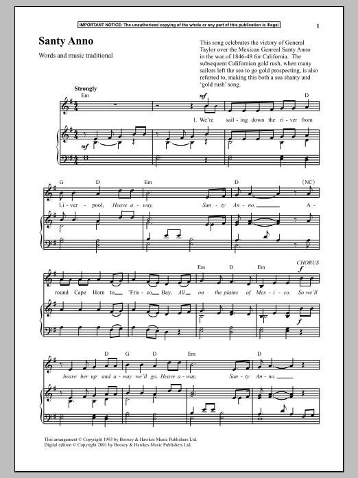 Traditional Santy Anno sheet music notes and chords arranged for Piano & Vocal