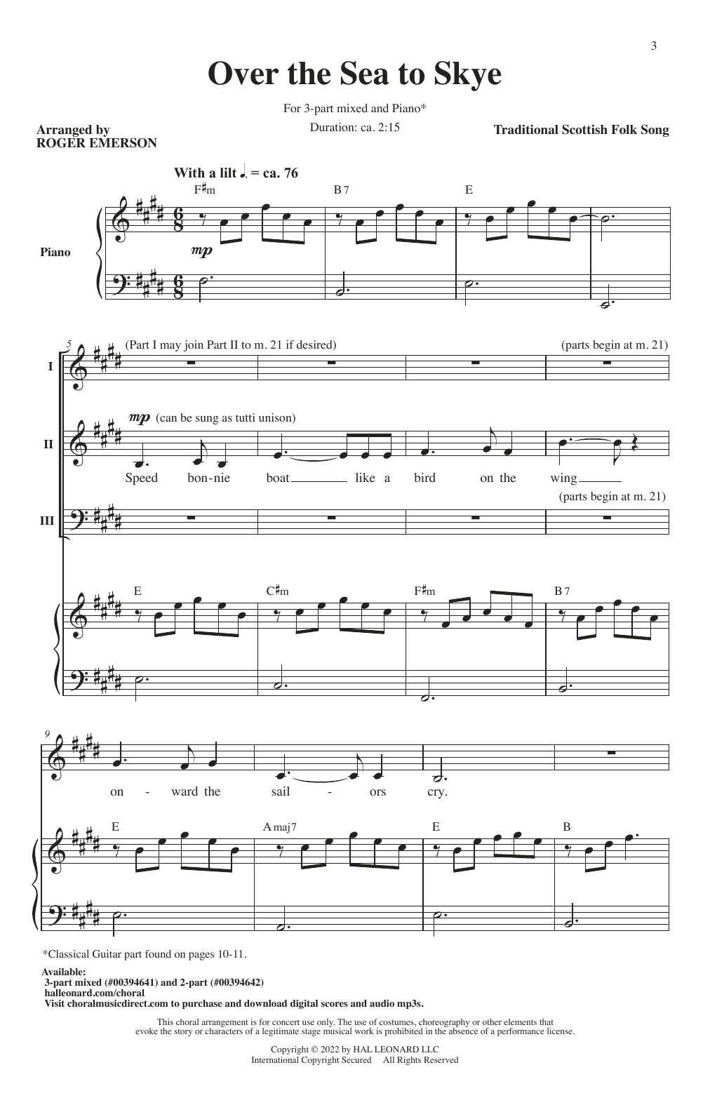 Traditional Scottish Folk Song Over The Sea To Skye (arr. Roger Emerson) sheet music notes and chords arranged for 2-Part Choir