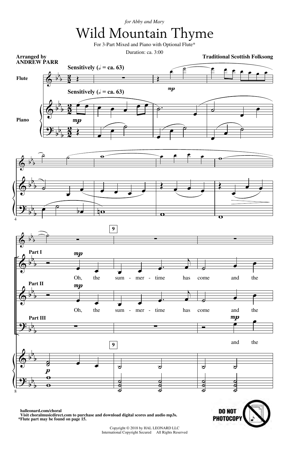 Traditional Scottish Folk Song Wild Mountain Thyme (arr. Andrew Parr) sheet music notes and chords arranged for 3-Part Mixed Choir