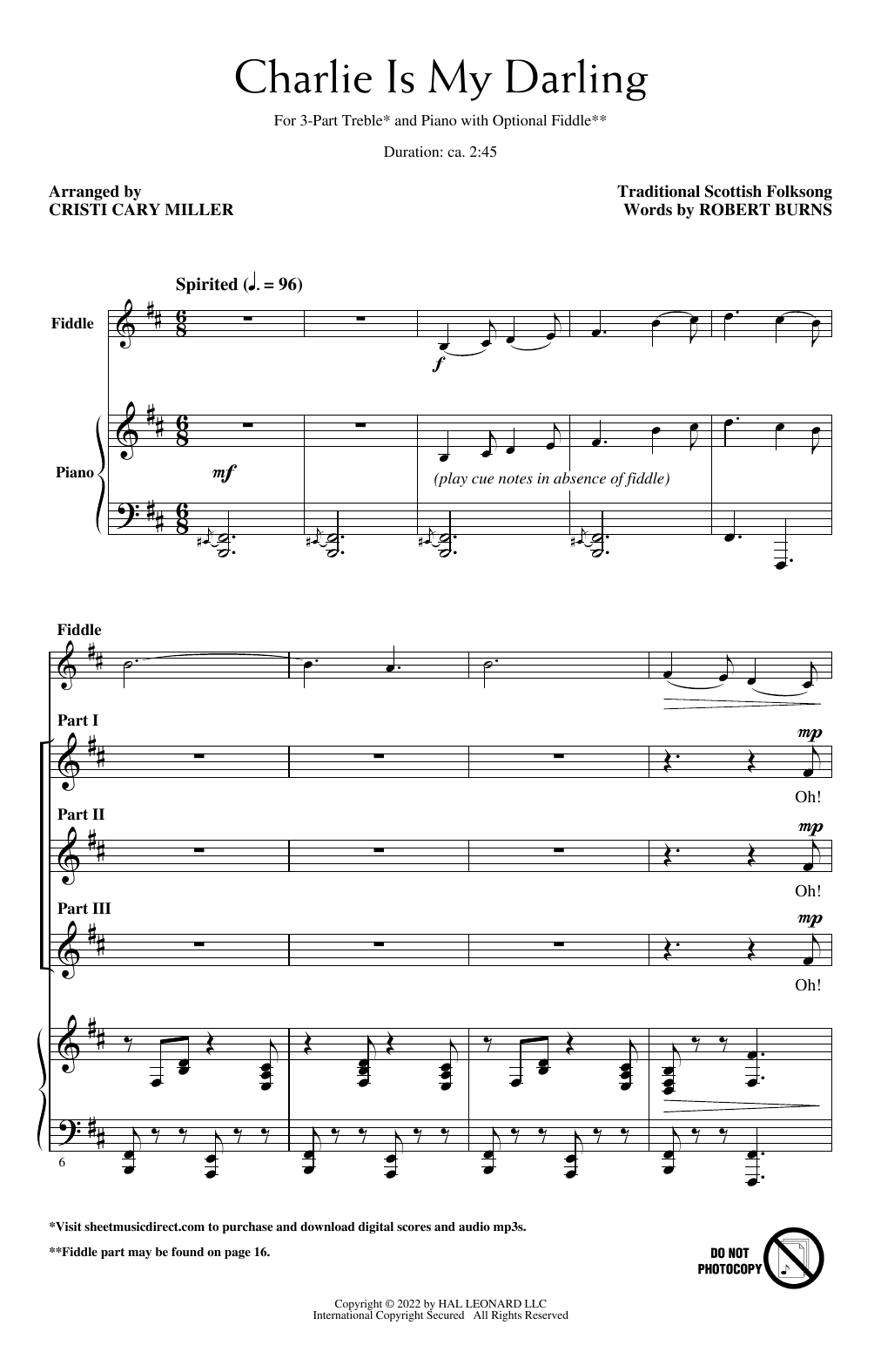 Traditional Scottish Folksong Charlie Is My Darling (arr. Cristi Cary Miller) sheet music notes and chords arranged for 3-Part Treble Choir