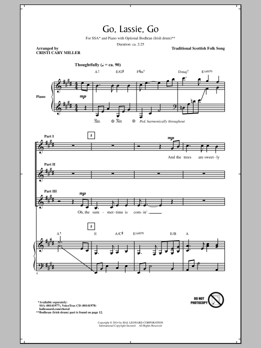 Traditional Scottish Folksong Go, Lassie, Go (arr. Cristi Cary Miller) sheet music notes and chords arranged for SSA Choir
