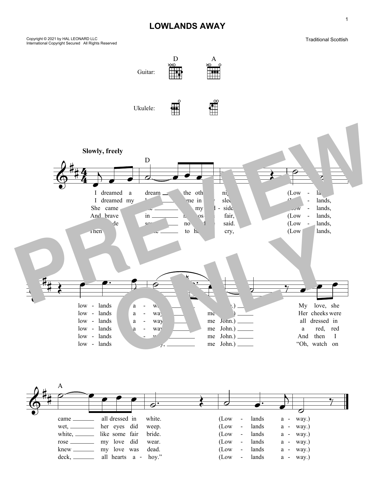 Traditional Scottish Lowlands Away sheet music notes and chords arranged for Lead Sheet / Fake Book