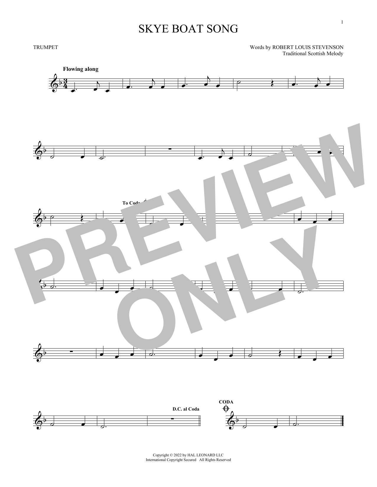 Traditional Scottish Skye Boat Song sheet music notes and chords arranged for Cello Solo
