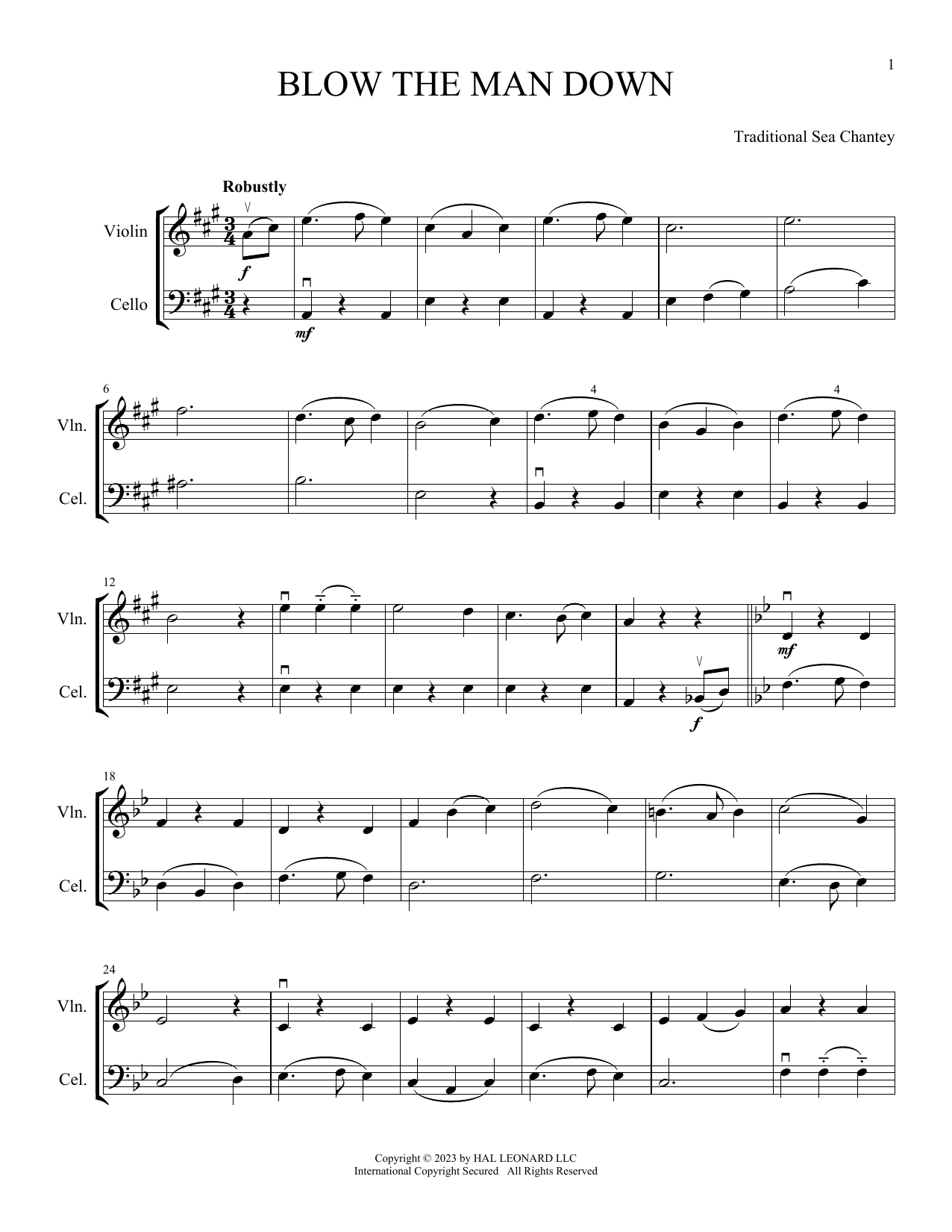 Traditional Sea Chantey Blow The Man Down (arr. Michelle Hynson) sheet music notes and chords arranged for Instrumental Duet