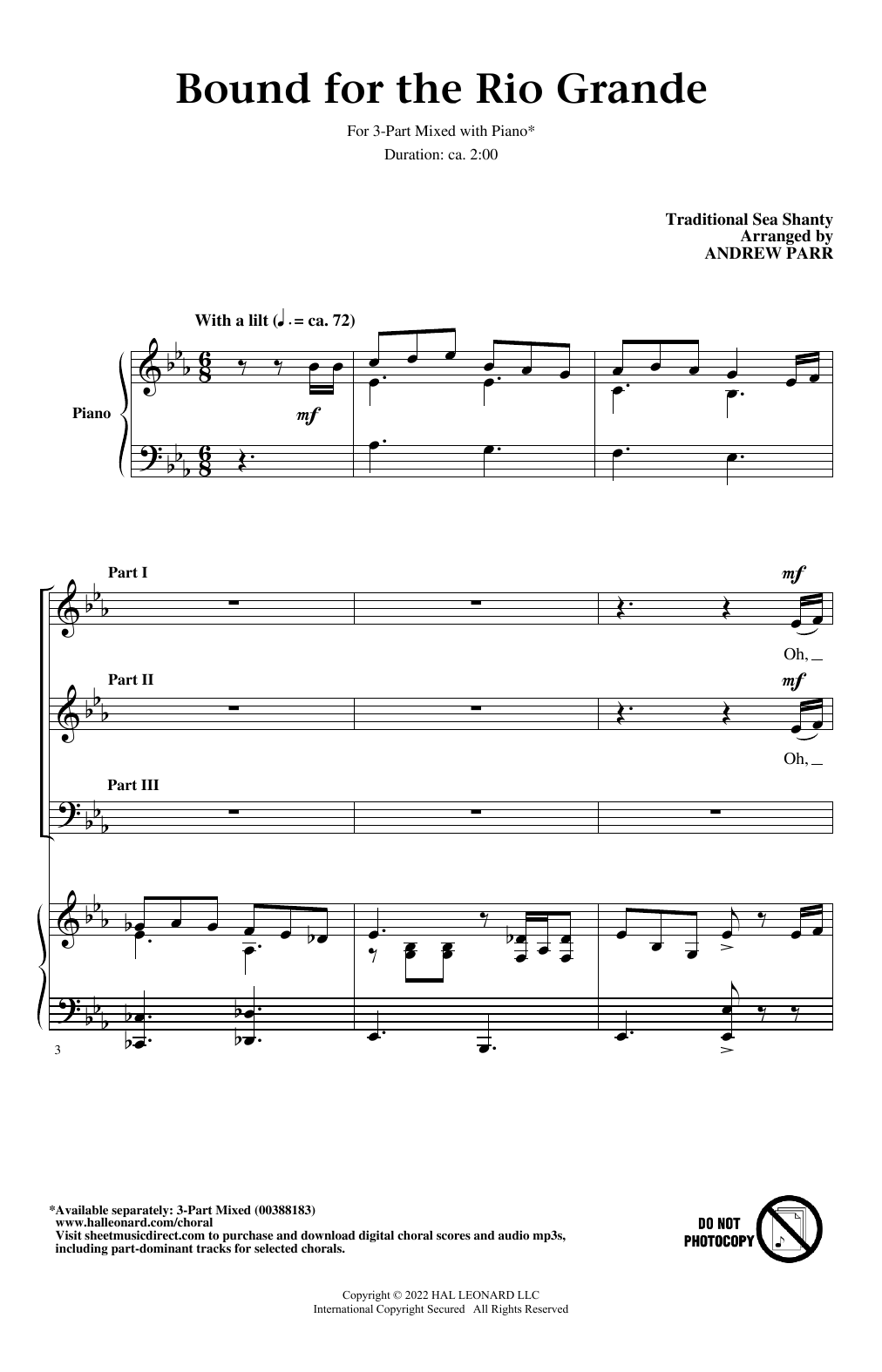 Traditional Sea Shanty Bound For The Rio Grande (arr. Andrew Parr) sheet music notes and chords arranged for 3-Part Mixed Choir