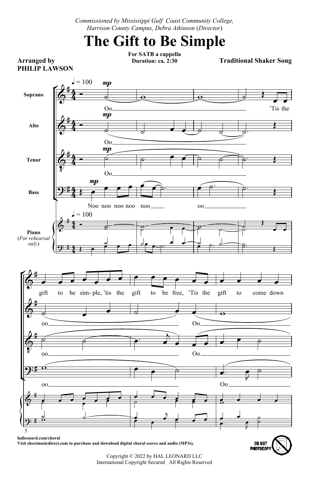 Traditional Shaker Song The Gift To Be Simple (arr. Philip Lawson) sheet music notes and chords arranged for SATB Choir