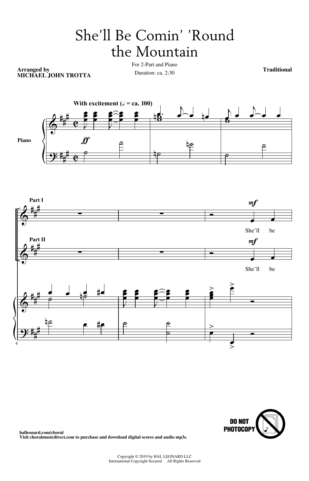 Traditional She'll Be Comin' Around The Mountain (arr. Michael John Trotta) sheet music notes and chords arranged for 2-Part Choir