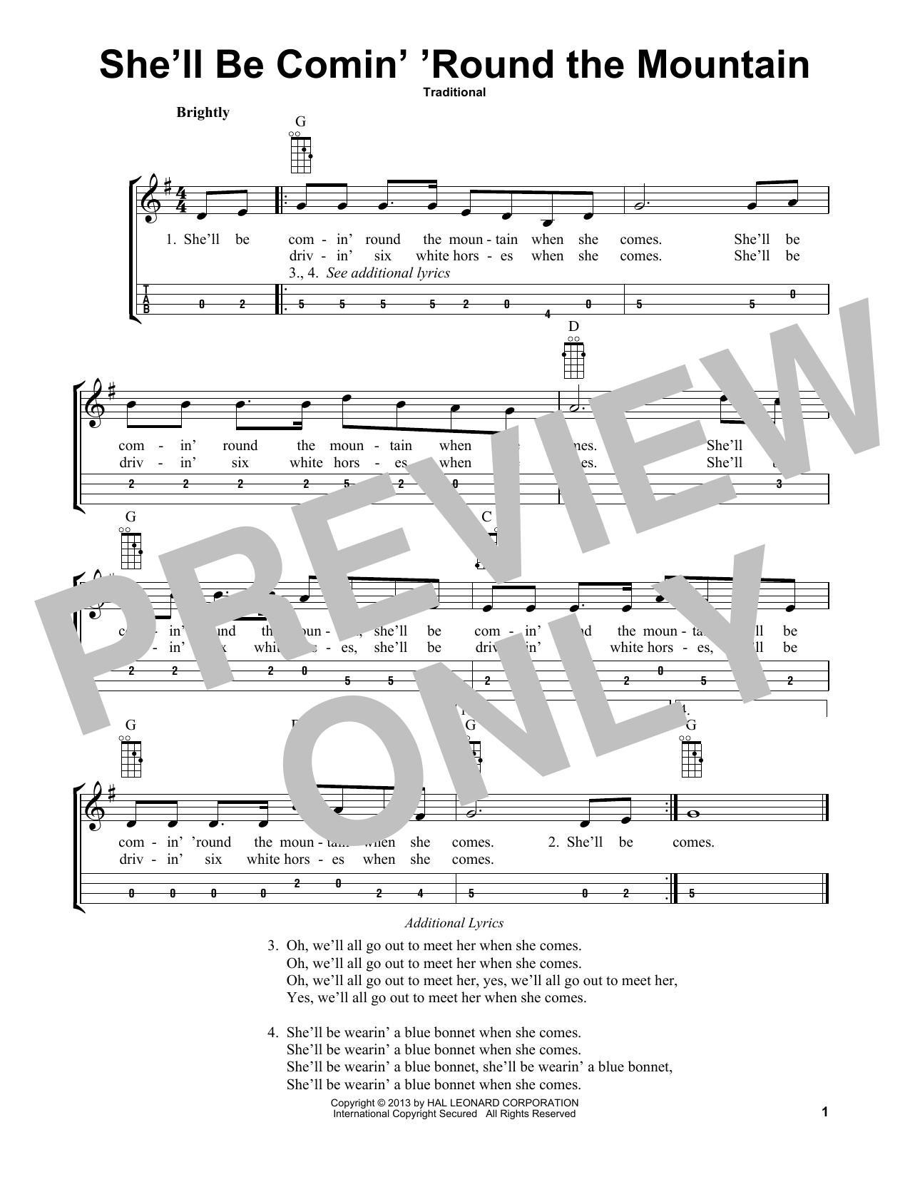 Traditional She'll Be Comin' 'Round The Mountain (arr. Bobby Westfall) sheet music notes and chords arranged for Mandolin