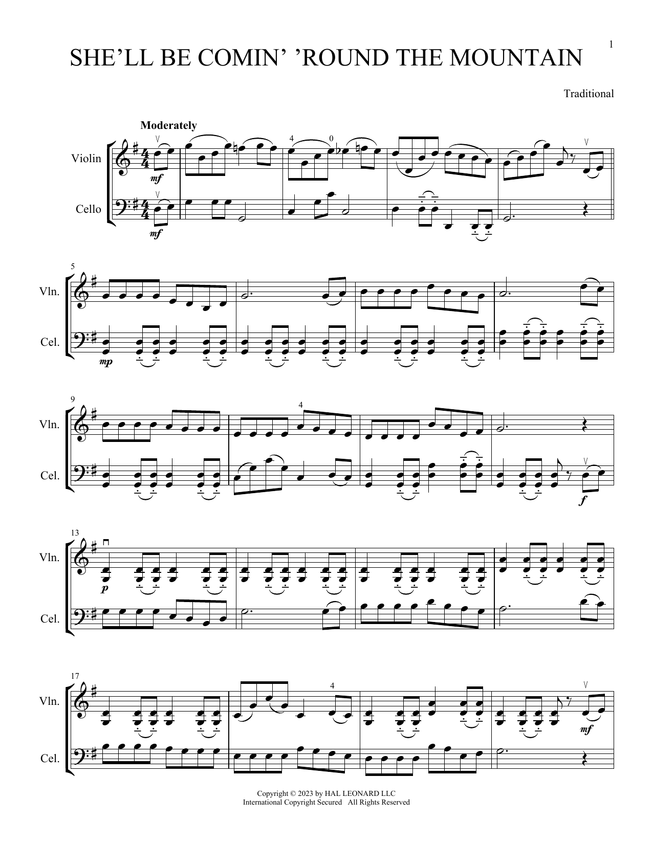 Traditional She'll Be Comin' 'Round The Mountain (arr. Michelle Hynson) sheet music notes and chords arranged for Instrumental Duet