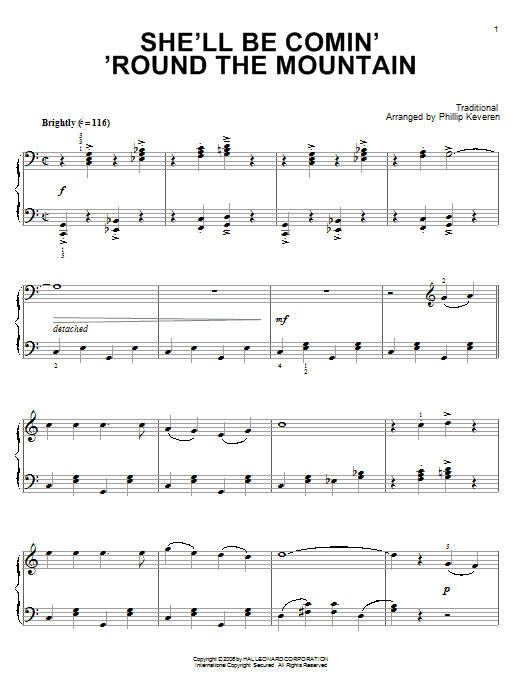 Traditional She'll Be Comin' 'Round The Mountain (arr. Phillip Keveren) sheet music notes and chords arranged for Piano Solo