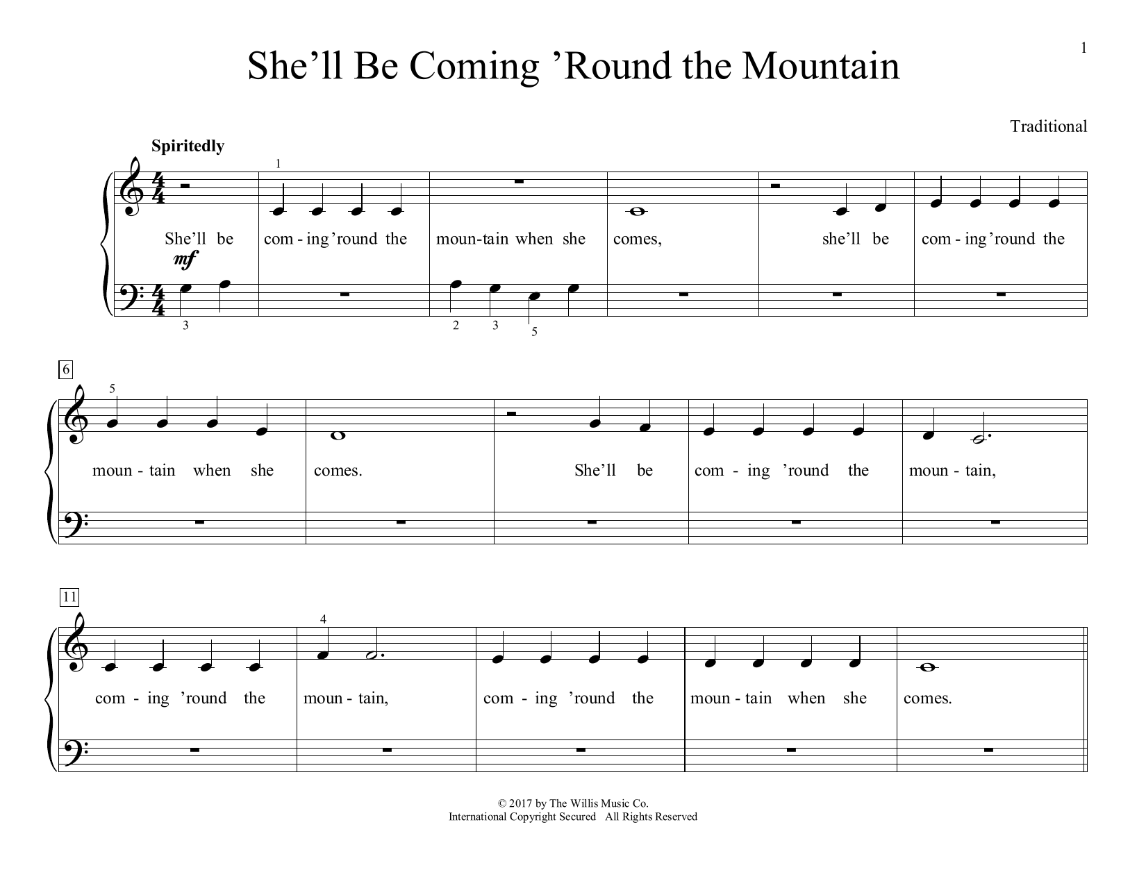 Traditional She'll Be Coming 'Round The Mountain (arr. Christopher Hussey) sheet music notes and chords arranged for Educational Piano