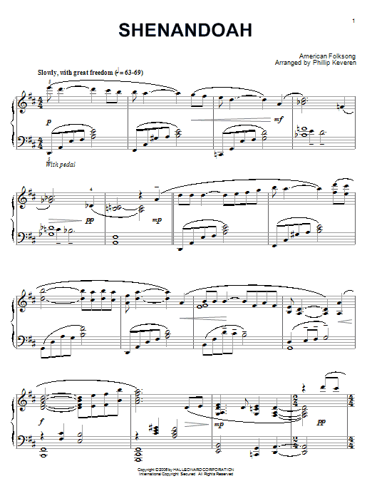 Traditional Shenandoah (arr. Phillip Keveren) sheet music notes and chords arranged for Piano Solo