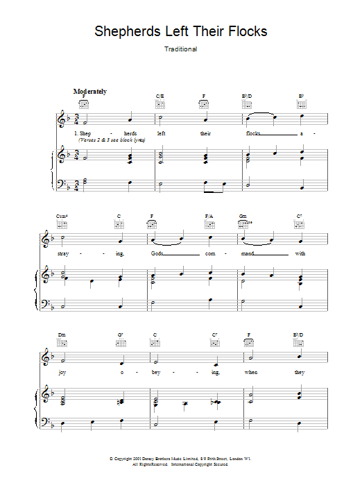 Traditional Shepherds Left Their Flocks sheet music notes and chords arranged for Piano, Vocal & Guitar Chords